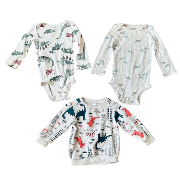 Carter's 3-Piece 18-Month Dinosaur Bundle: 1 Sweatshirt and 2 Onesies - Picture 1 of 7